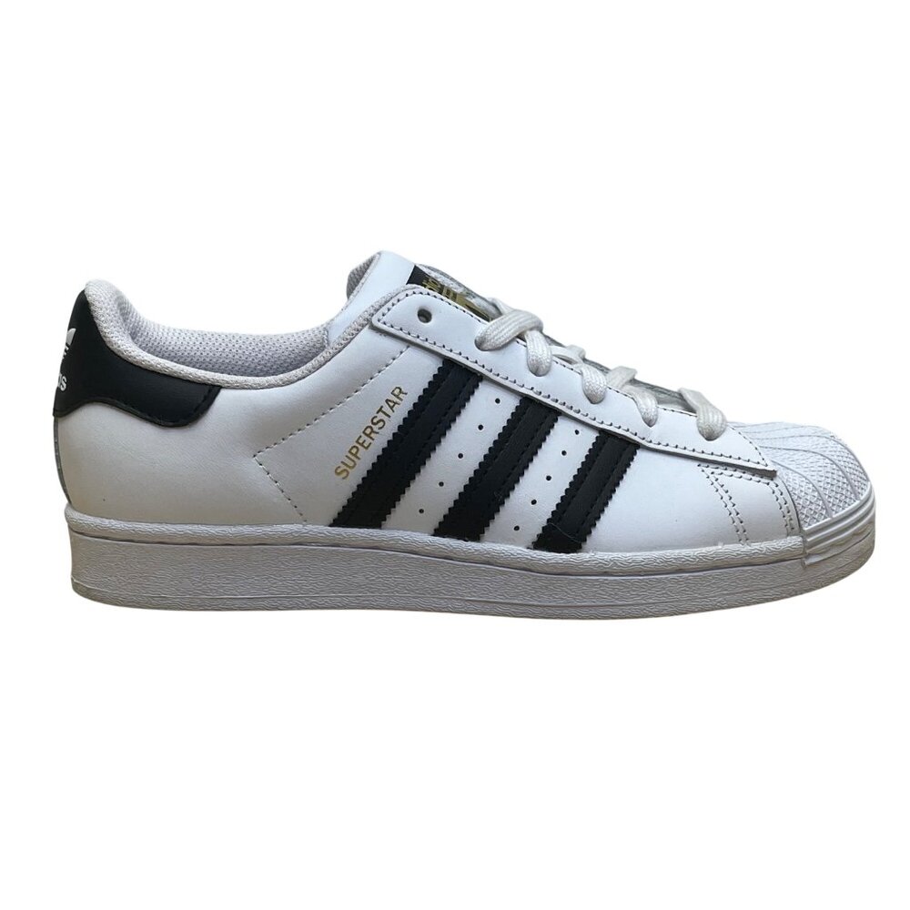 Adidas Junior White & Black Leather Lace-Up Low-Top Superstar Sneakers Size 5
